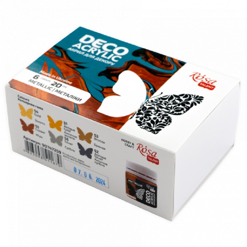 Набір фарб акрилових для декору Talent, металіки, 6х20 мл, ROSA