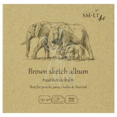 Альбом для ескізів AUTHENTIC Baby, коричневий папір, 9х9 см, 135 г/м2, 32 л., SMILTAINIS