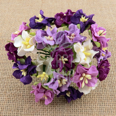 Квіти паперові Гарденія, біло-фіолетові тони, 2,5 см, 5 шт., Тайланд