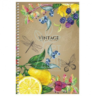 Блокнот Vintage, спіраль, А5 (14,8х21 см), крафт картон, клітинка, 96 л., Школярик