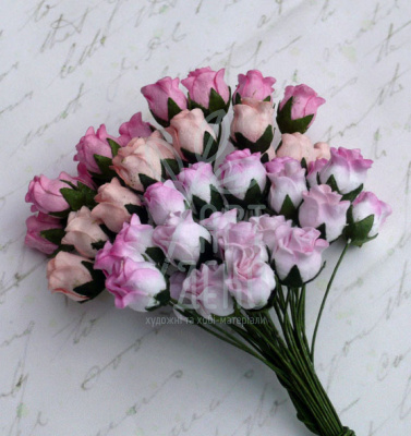 Квіти паперові Бутон шипшини, рожеві тони, 0,8 см, 10 шт., Тайланд