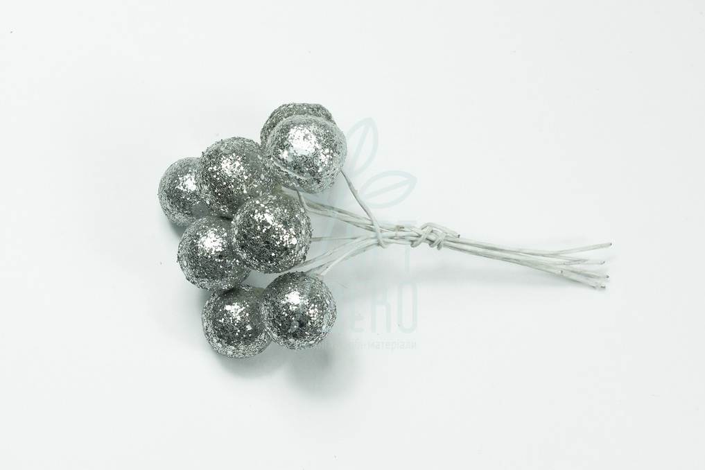Декор "Кульки з глітером", срібні, 8 шт
