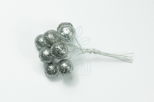 Декор "Кульки з глітером", срібні, 8 шт