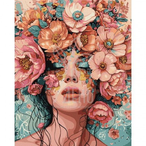 Набір для розпису за номерами "Дівчина у квітах", 40х50 см, Ідейка