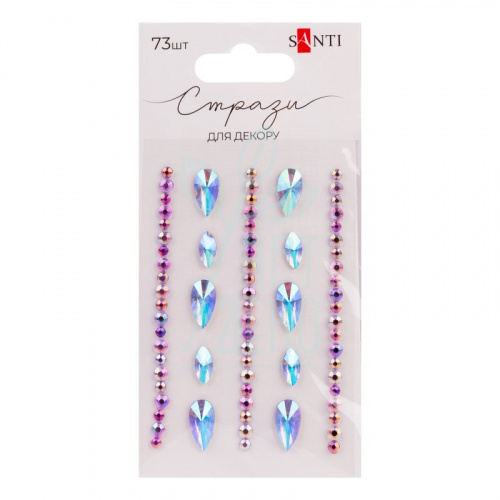 Набір страз самоклеючих "Краплі", лілові, 73 шт, Santi