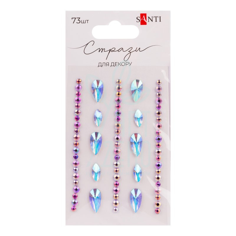 Набір страз самоклеючих "Краплі", лілові, 73 шт, Santi