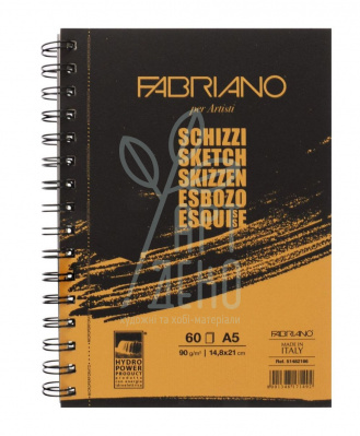 Альбом для ескізів Schizzi Sketch, спіраль, А5 (14,8х21 см), 90 г/м2, 60 л., Fabriano