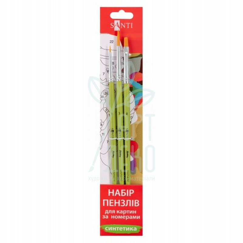 Набір пензлів Синтетика Hobby, круглі (№1,3), плоска (№4), 3 шт, Santi