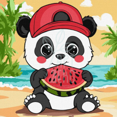 Набір для розпису за номерами "Літо. Панда з кавуном", 25х25 см, Ідейка