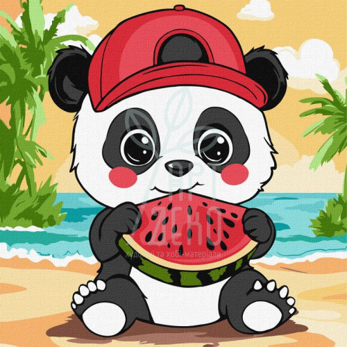 Набір для розпису за номерами "Літо. Панда з кавуном", 25х25 см, Ідейка