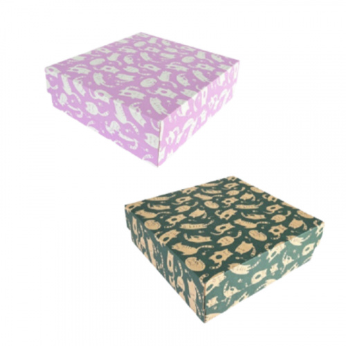 Коробка подарункова, гофрокартон "Котики", 26х26х8,5 см, Україна