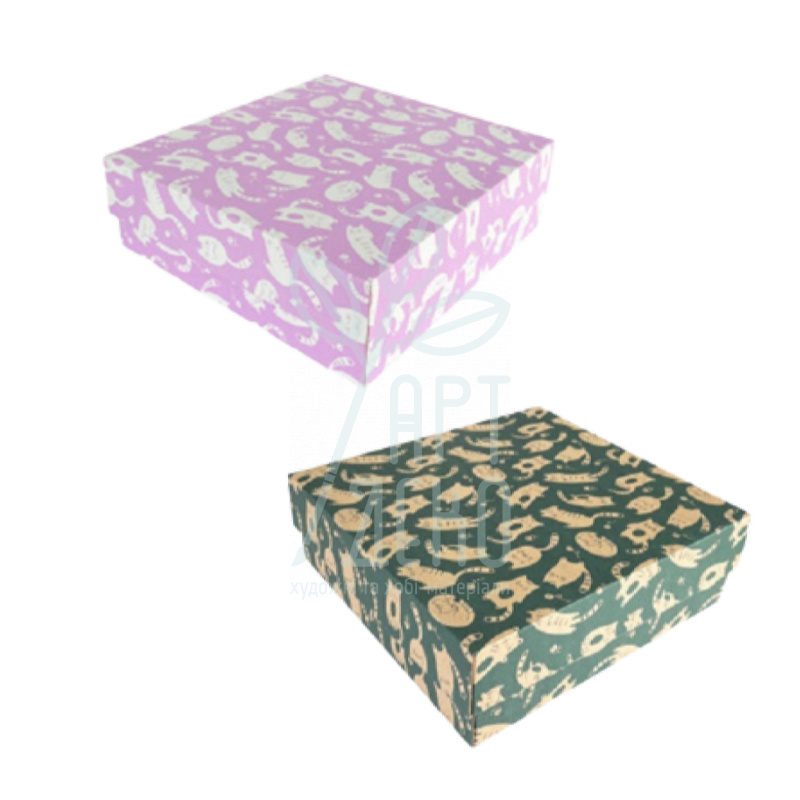 Коробка подарункова, гофрокартон "Котики", 26х26х8,5 см, Україна