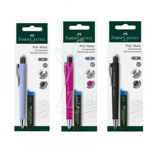Набір олівець механічний Poly Matic, 0,7 мм, асорті кольорів, + грифель, Faber-Castell