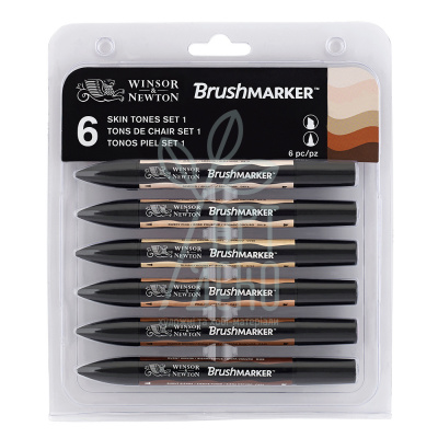 Набір маркерів перманентних двосторонніх Brushmarker, Тілесні відтінки, 6 шт., W&N