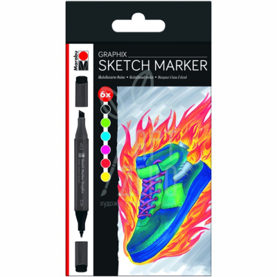 Набір маркерів двосторонніх Sketch Marker Graphix Set Heat, 6 шт., Marabu