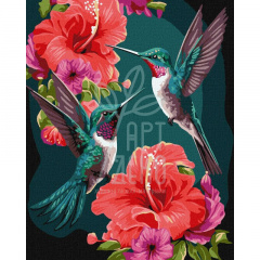 Набір для розпису за номерами "Смарагдові колібрі", металік, 40х50 см, Ідейка