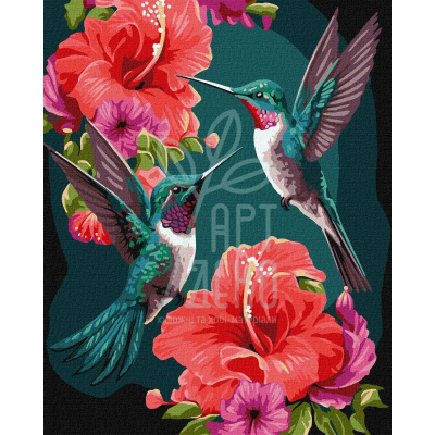 Набір для розпису за номерами "Смарагдові колібрі", металік, 40х50 см, Ідейка