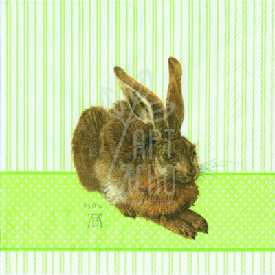 Серветка для декупажу "Заєць" зелений, 33х33 см, Німеччина