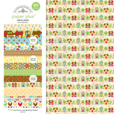 Набір паперу 30x30 см Home paper plus pack 8 листів + наклейки, Doodlebug