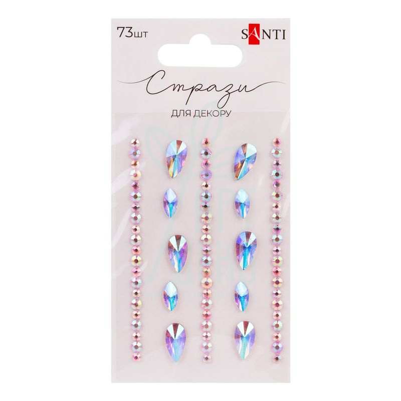 Набір страз самоклеючих "Краплі", рожеві, 73 шт, Santi