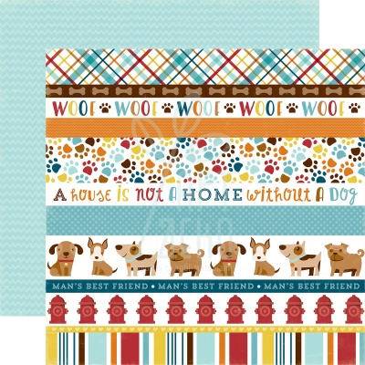 Папір для скрапбукінгу 30х30 см Bark Collection Kit/Dog Border Stripes, Echo Park