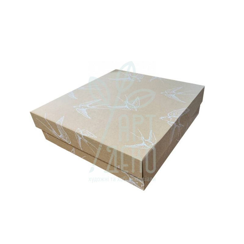 Коробка подарункова, гофрокартон "Ластівки", 33х33х10 см, крафт, Україна