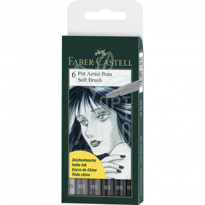 Набір пензлів-ручок PITT Artist Pen Soft Brush, Відтінки сірого, 6 шт, Faber-Castell