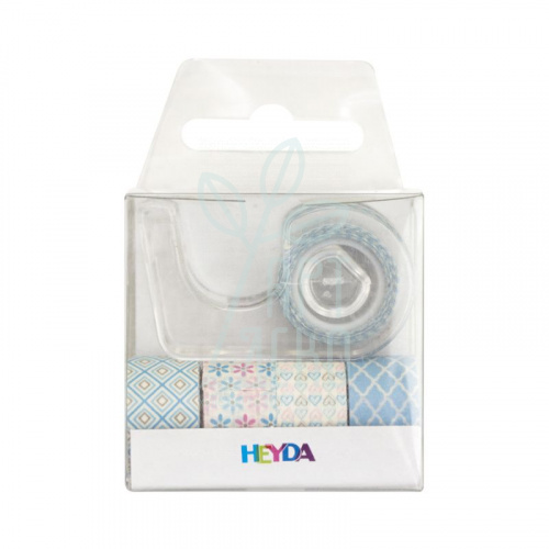 Набір стрічок паперових самоклеючих "Блакитна пастель", з диспенсером, 12 мм х 3 м, 5 шт, Heyda