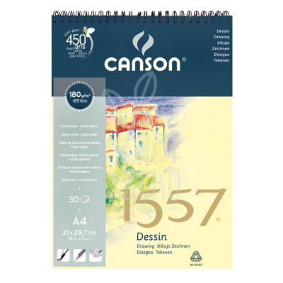 Альбом для графіки 1557 Dessin, спіраль, дрібне зерно, 180 г/м2, 30 л., Canson