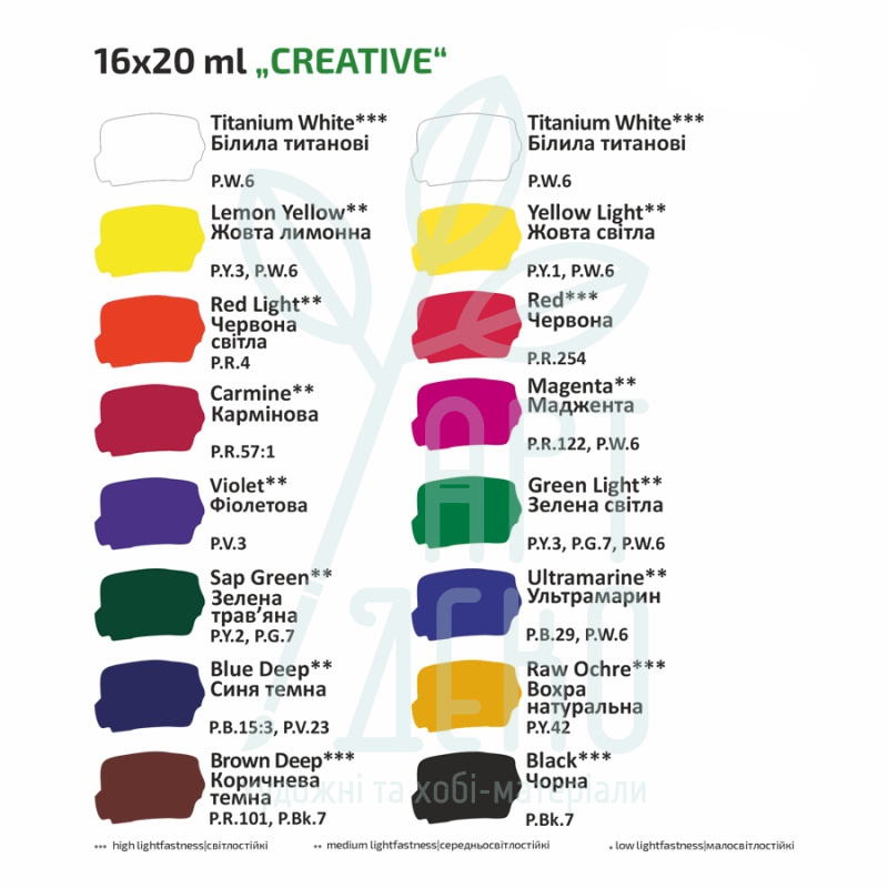 Набір гуашевих фарб Studio "Creative", 16х20 мл, ROSA