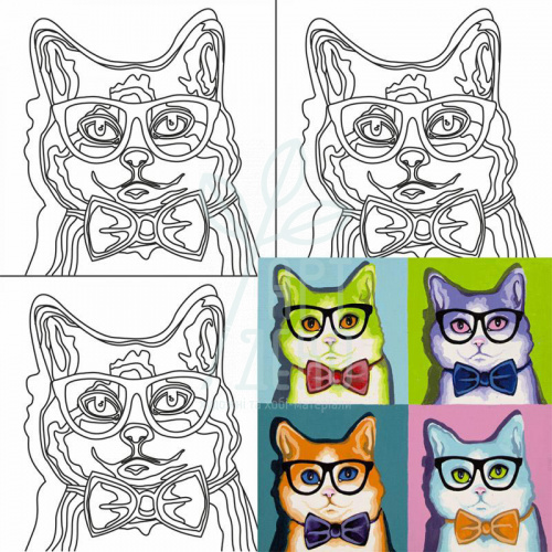 Полотно на картоні з контуром "Pop Art Cat", 30х30 см, бавовна, акрил, ROSA Start