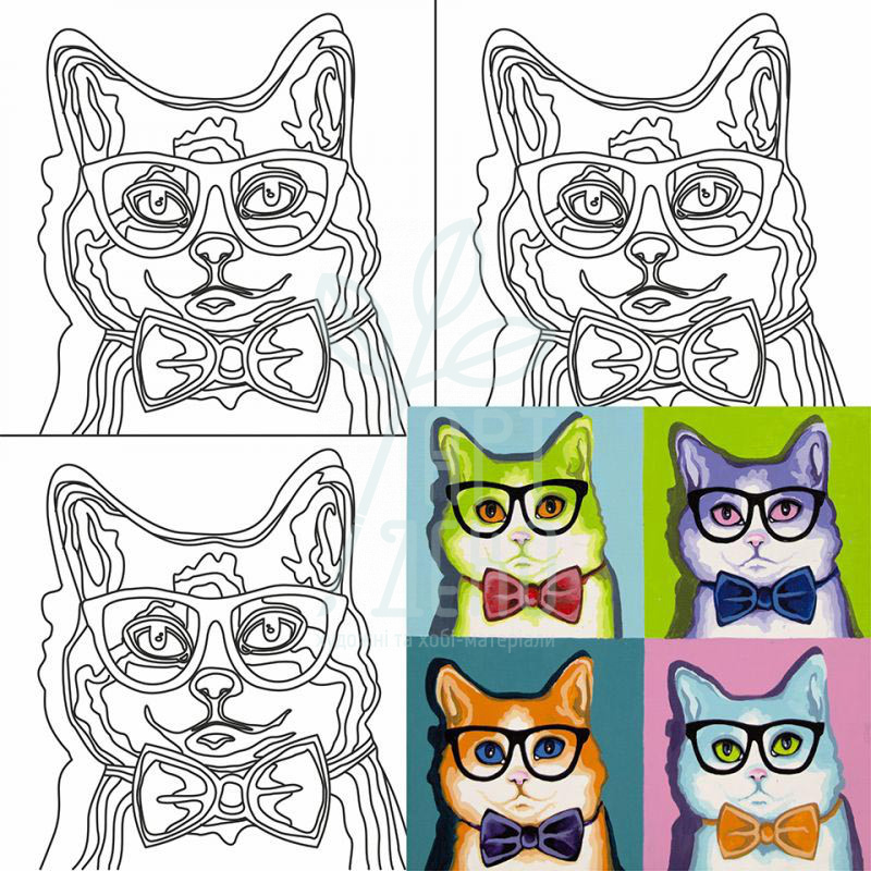 Полотно на картоні з контуром "Pop Art Cat", 30х30 см, бавовна, акрил, ROSA Start