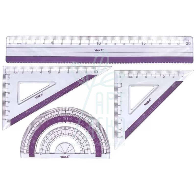 Набір для креслення: лінійка 20 см, 2 трикутники, транспортир, Умка