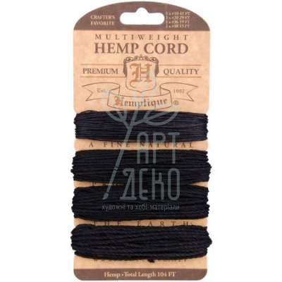 Набір шнурів різної товщини Hemp Cord Set Multi-Weight Black, Hemptique