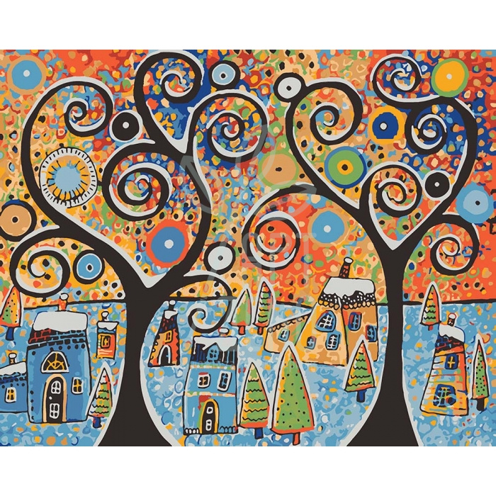 Набір для розпису за номерами Пейзаж "Зимове містечко" 40х50 см, Ідейка