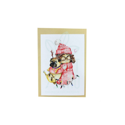 Листівка з конвертом "Новорічна. Різдвяний мопс", 10,5х14,8 см, Україна