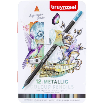 Набір олівців кольорових EXPRESSION METALLIC, в металевій коробці, 12 шт., Bruynzeel
