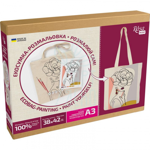 Набір екосумка-розмальовка "Floral Girl", бавовна, 38х42 см, ROSA