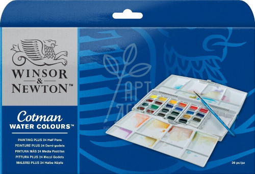 Набір акварельних фарб Cotman Painting Plus Half Pens, 24 шт., + пензлик, Winsor & Newton