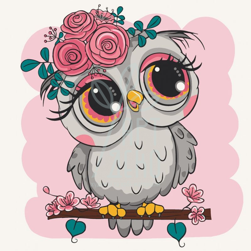 Набір для розпису за номерами "Совеня з квітами 2", 30х30 см, ArtCraft