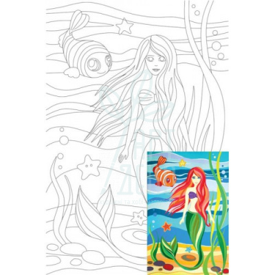 Полотно на картоні з контуром №8 "Русалонька", 20х30 см, бавовна, акрил, ТМ ''Етюд''