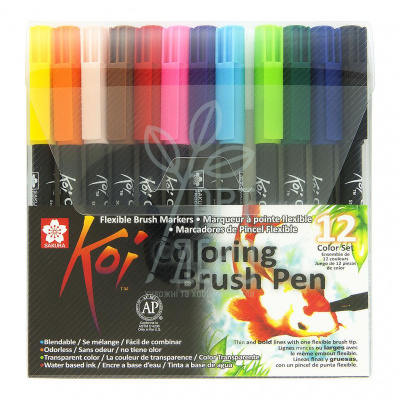 Набір маркерів-пензлів акварельних KOI Coloring Brush Pen, 12 шт., Sakura