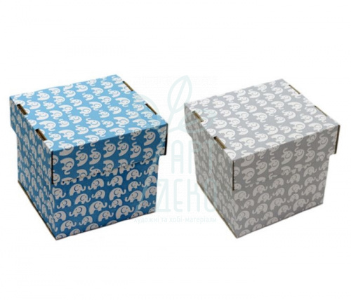 Коробка подарункова, гофрокартон "Слони", 14,5х14,5х14,3 см, Україна
