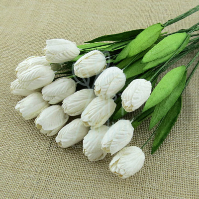 Квіти паперові Тюльпан з листочками, білий, 1,2 см, 10 шт., Тайланд