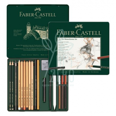 Набір для графіки PITT Monochrome, металева коробка, 21 предмет, Faber-Castell Набір для графіки PITT Monochrome, металева коробка, 21 предмет, Faber-Castell