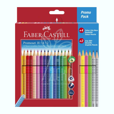 Набір олівців акварельних Promoset Grip, 18+4 Neon+2 чорнографітних, Faber-Castell Набір олівців акварельних Promoset Grip, 18+4 Neon+2 чорнографітних, Faber-Castell