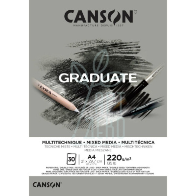 Блок паперу для змішаних технік Graduate Mix Media Grey, 220 г/м2, 30 л., Canson
