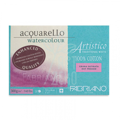 Склейка для акварелі Artictico Traditional White, дрібне зерно, 12,5х18 см, 300 г/м2, 25 л, Fabriano