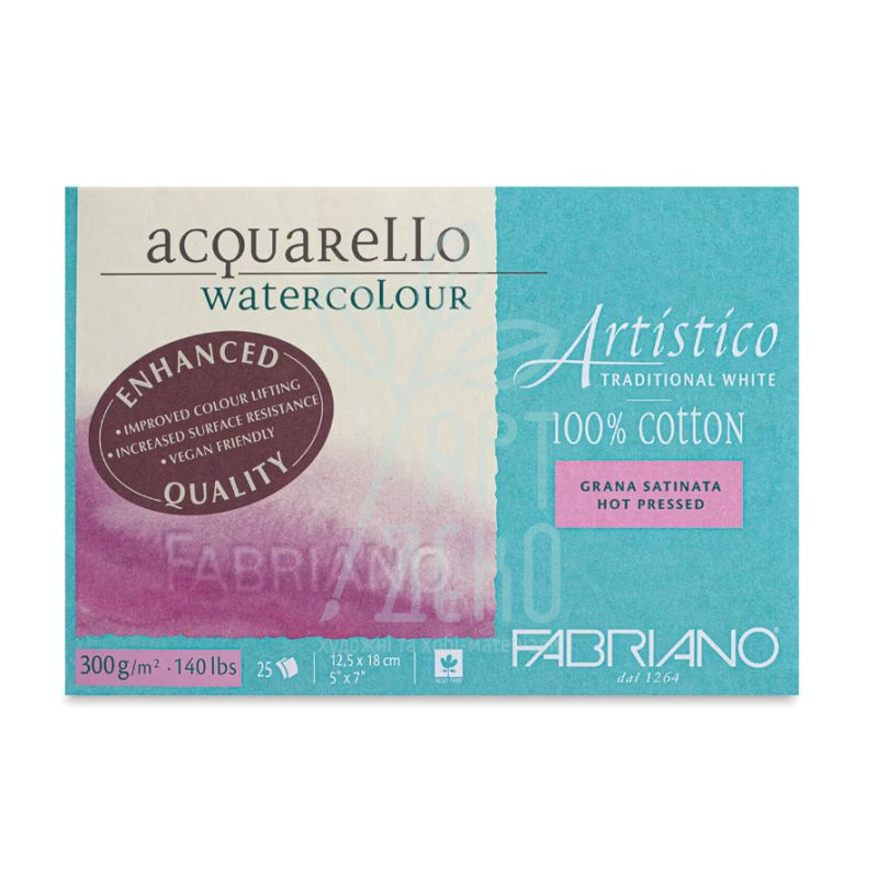 Склейка для акварелі Artictico Traditional White, дрібне зерно, 12,5х18 см, 300 г/м2, 25 л, Fabriano