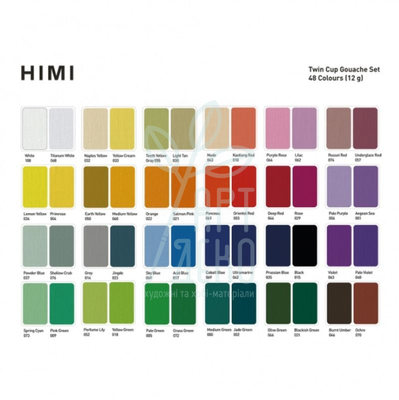 Набір гуашевих фарб Twin Cup, пластиковий пенал, зелений, 48х12 мл, HIMI
